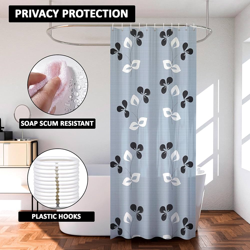 Kuber Industries Shower Curtain | 7 Feet | Bathroom Shower Curtain | AC Curtains | PVC Waterproof Window Curtain | Curtains for Bathtub | 8 Rings Curtain | Painting | Grey